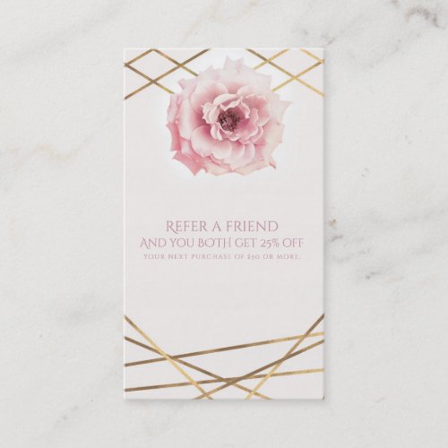 Pink  Gold Floral Glam Elegant Refer a Friend Referral Card