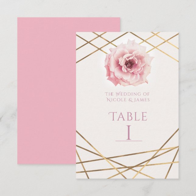 Pink & Gold Floral Glam Party Table Number Card (Front/Back)