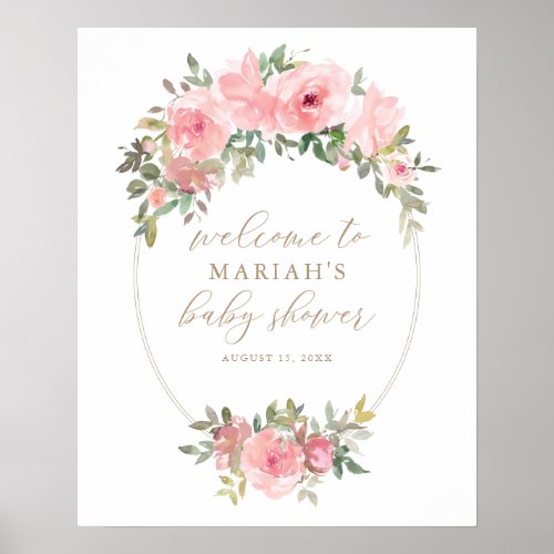 Pink Gold Floral Greenery Baby Shower Welcome Sign