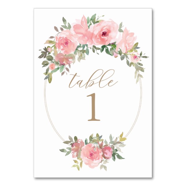 Pink Gold Floral Greenery Table Number (Front)