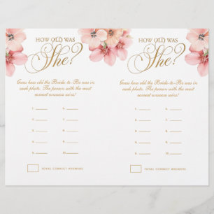Pink Gold Floral How Old Was She Game Flyer