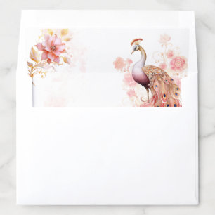 Pink Gold Floral Indian Peacock Wedding Envelope Liner