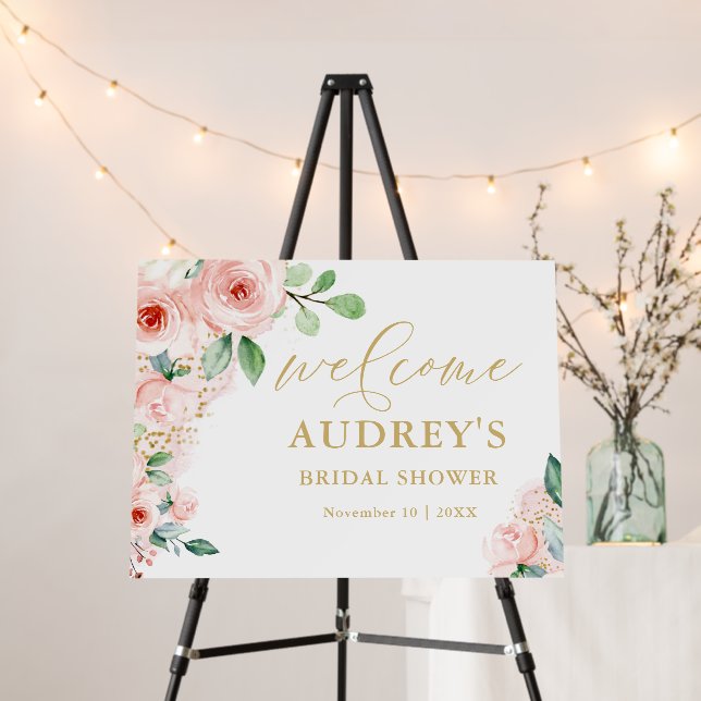 Pink Gold Floral Landscape Bridal Shower Welcome Foam Board (In Situ (Stand))