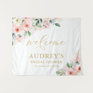 Pink Gold Floral Landscape Bridal Shower Welcome Tapestry