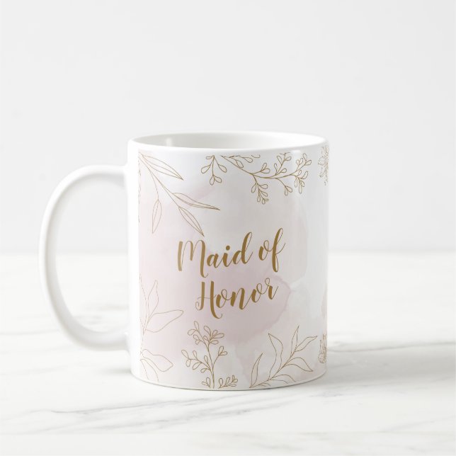 Pink & Gold Floral Maid of Honor Mug (Left)