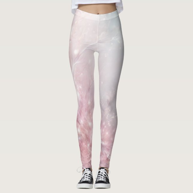 Pink Gold Floral Marble Leggings (Front)