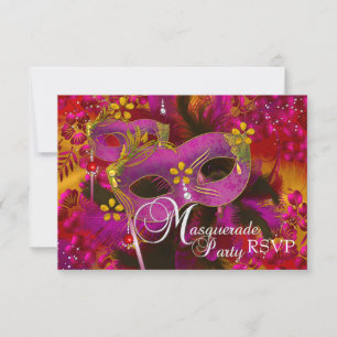 Pink Gold Floral Masquerade Party RSVP