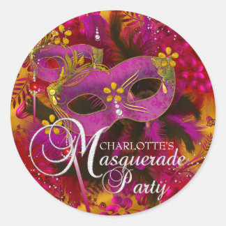 Pink & Gold Floral Masquerade Party Sticker