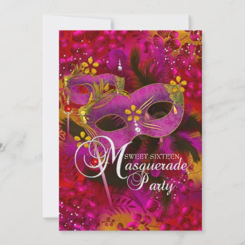 Pink Gold Floral Masquerade Sweet 16 Invite