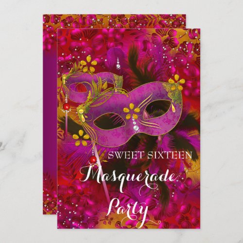 Pink Gold Floral Masquerade Sweet 16 Party Invitation