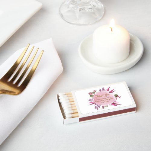 Pink Gold Floral Modern Elegant Thank You Wedding Matchboxes
