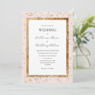 Pink Gold Floral Modern Wedding Invitation