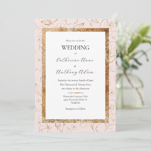 Pink Gold Floral Modern Wedding  Invitation