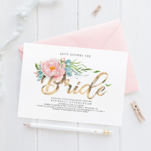 Pink Gold Floral Modern Whimsical Bridal Shower Invitation