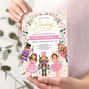 Pink Gold Floral Nutcracker Girls Birthday Party Invitation