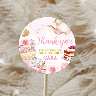 Pink Gold Floral Par-Tea Birthday Party Classic Round Sticker