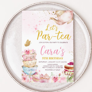 Pink Gold Floral Par-Tea Birthday Party Invitation