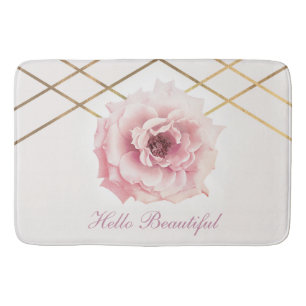 Pink & Gold Floral Peony Flower Glam Custom Bathroom Mat