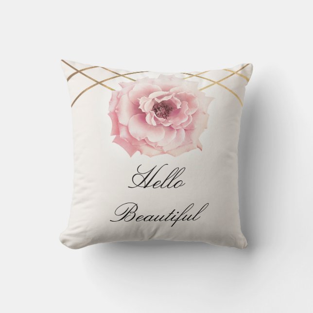 Pink & Gold Floral Peony Flower Glam Custom Chic Throw Pillow (Front)