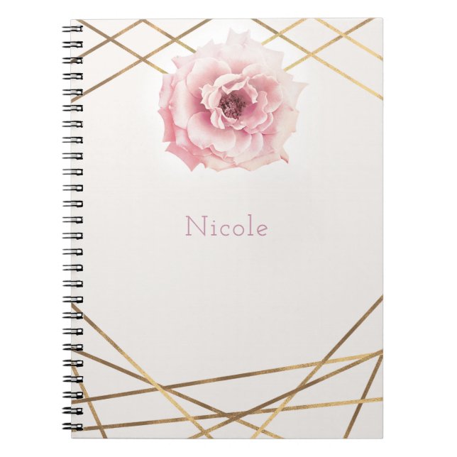 Pink & Gold Floral Peony Flower Glam Custom Notebook (Front)