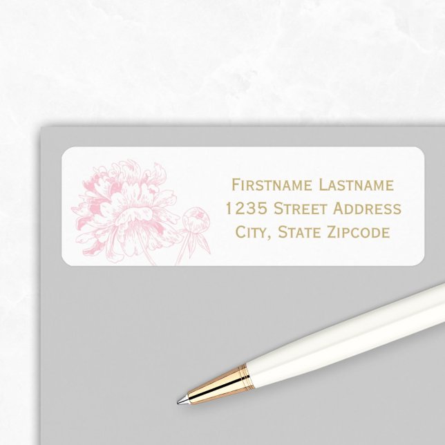 Pink Gold Floral Peony Wedding Address Label (Creator Uploaded)
