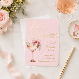 Pink Gold Floral Petals & Prosecco Bridal Shower Foil Invitation