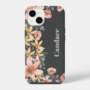 Pink & Gold Floral Poppies Personalized iPhone 14 Case