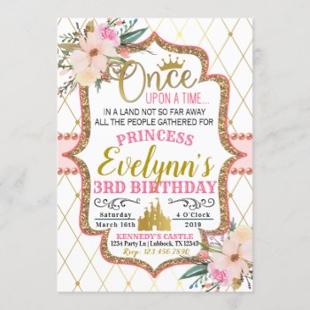 Pink Gold Floral Princess Birthday Invitation by AshleysPaperTrail at Zazzle