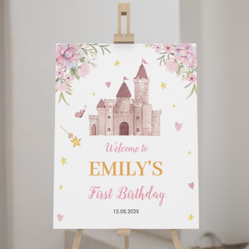 Pink Gold Floral Princess Birthday Welcome Sign