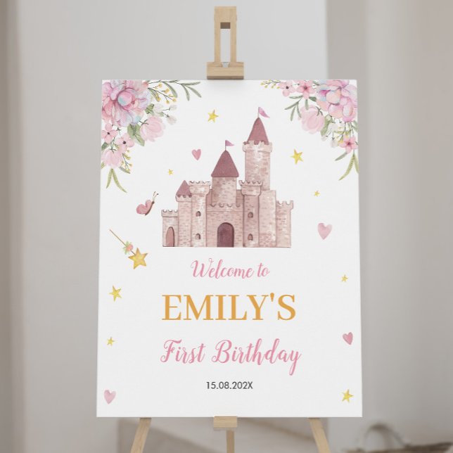 Pink Gold Floral Princess Birthday Welcome Sign (Creator Uploaded)