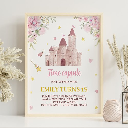 Pink Gold Floral Princess Crown Time Capsule Poste Poster