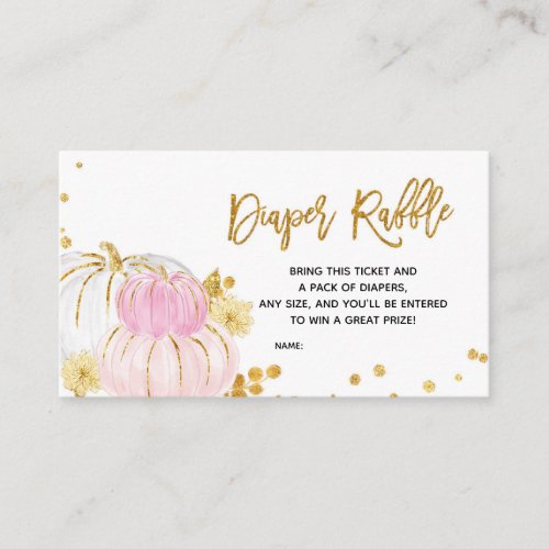 Pink Gold Floral Pumpkin Baby Shower Diaper Raffle Enclosure Card