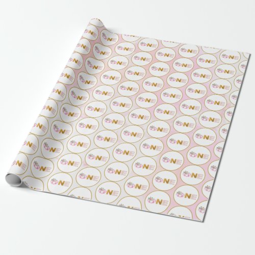 Pink Gold Floral Pumpkin Fall First Birthday One Wrapping Paper