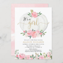 Pink gold floral pumpkin It's a girl baby shower Invitation