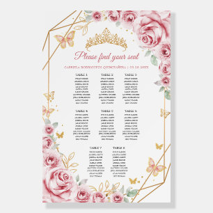 Pink Gold Floral Quinceanera 8 Table Seating Chart Foam Board