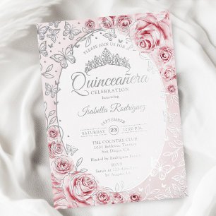 Pink Gold Floral Quinceanera Foil Invitation