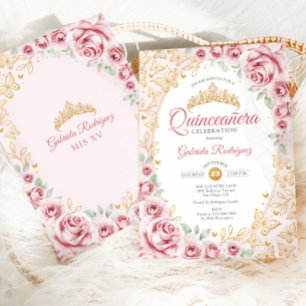 Pink Gold Floral Quinceanera Invitation