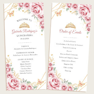 Pink Gold Floral Quinceanera Order of Events Program
