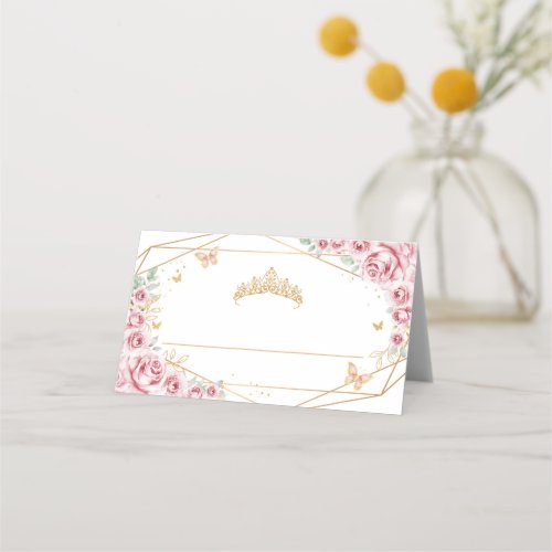 Pink Gold Floral Quinceanera Place Card