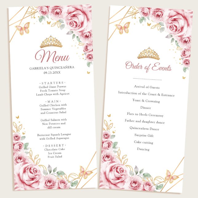 Pink Gold Floral Quinceanera Program Menu (Creator Uploaded)