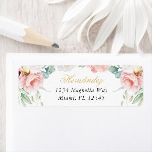 Pink & Gold Floral Quinceañera Return Address Label