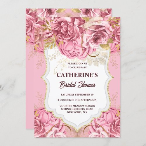 Pink gold floral rose flower tropical party invitation