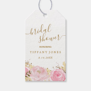Pink Gold Floral Rose Watercolor Bridal Shower Gift Tags