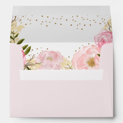 Pink Gold Floral Rose Watercolor Envelope