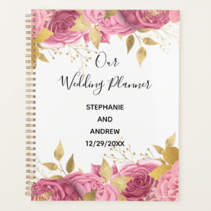 Pink Gold Floral Roses Elegant Wedding  Planner