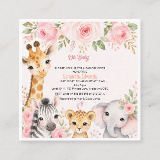 Pink Gold Floral Safari Animals Baby Shower Invita Enclosure Card