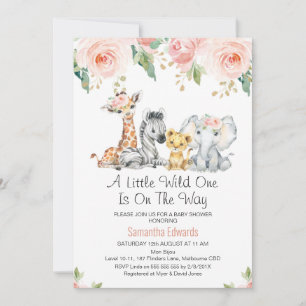 Pink Gold Floral Safari Babies Baby Shower Invitation