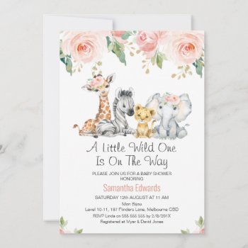 Pink Gold Floral Safari Babies Baby Shower Invitation by figtreedesign at Zazzle