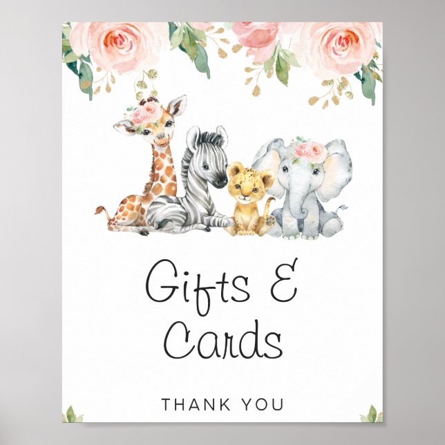 Pink Gold Floral Safari Baby Shower Sign (Front)