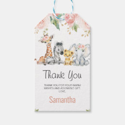 Pink Gold Floral Safari Baby Shower Thank You Gift Tags